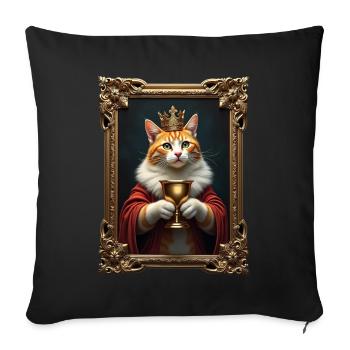 Mittelalter Katze im Bilderrahmen Kunst Krone - Sofakissen mit Füllung 45 x 45 cm - Schwarz - Vorne