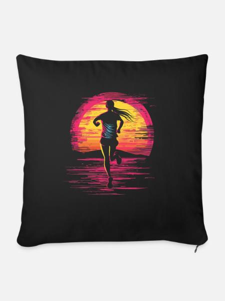 Läufermädchen Retrowave - Sofakissen mit Füllung 45 x 45 cm - Schwarz