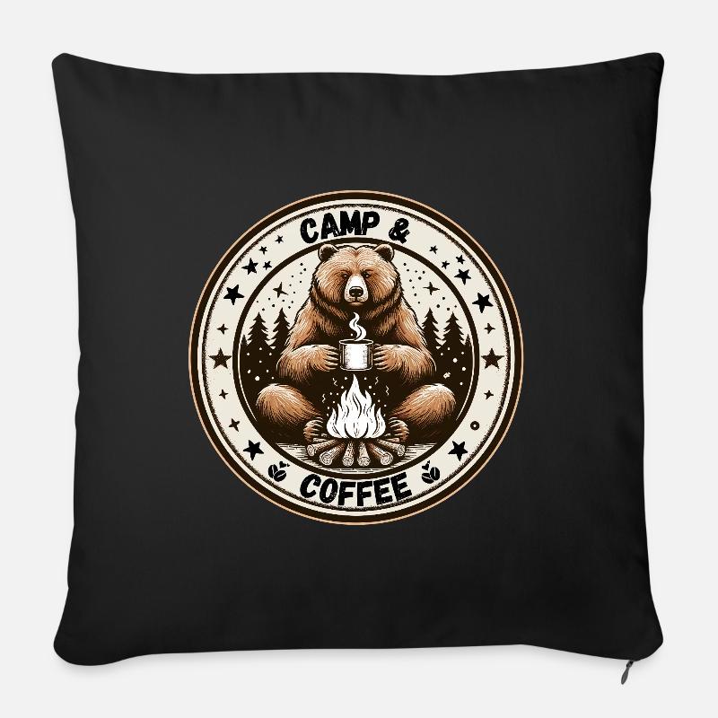 Camping Kaffee Camper Bär Campingplatz Lagerfeuer - Sofakissen mit Füllung 45 x 45 cm - Schwarz