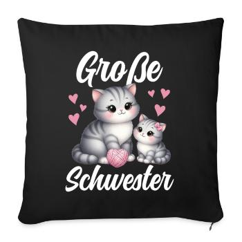 Big Sister Cat Older Sibling - Sofa pillow with filling 45cm x 45cm - black - Front