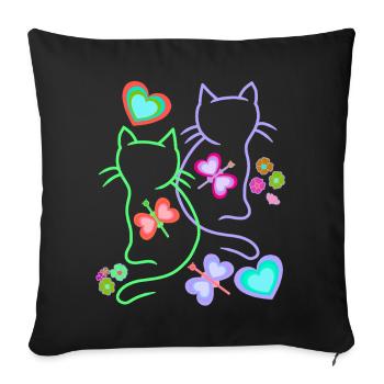 Printemps Eté Rétro Chats Chat Enfants Années 80 - Coussin et housse de 45 x 45 cm - noir - Devant