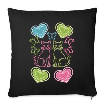 Chat, Chats, Papillon, Printemps, Années 80, Années 90 - Coussin et housse de 45 x 45 cm - noir - Devant