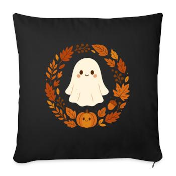 Cute Ghost im Herbstkranz – Cozy Halloween Design - Sofakissen mit Füllung 45 x 45 cm - Schwarz - Vorne