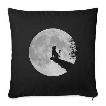Chat lune pleine lune kitty cat rock - Coussin et housse de 45 x 45 cm - noir - Devant