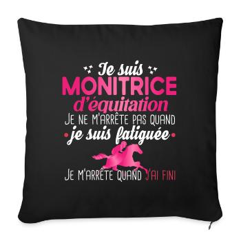 Monitrice d'équitation métier cheval chevaux - Coussin et housse de 45 x 45 cm - noir - Devant
