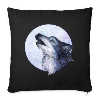 Mystischer Heulender Wolf Geschenk Handgemalt - Sofakissen mit Füllung 45 x 45 cm - Schwarz - Vorne