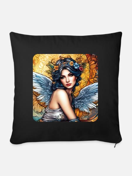 Engel mit Blumen - Sofakissen mit Füllung 45 x 45 cm - Schwarz