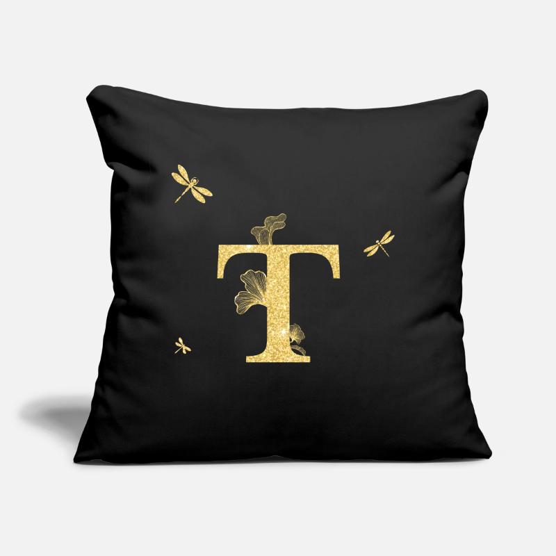 Buchstabe t Goldene Glitzerlibelle - Geschenkidee Sofakissen mit Füllung 45 x 45 cm