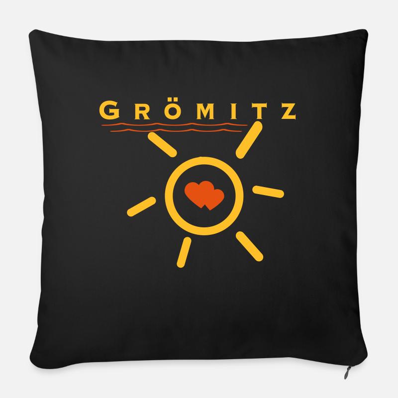 Grömitz mit Sonne und Herz. - Sofakissen mit Füllung 45 x 45 cm - Schwarz