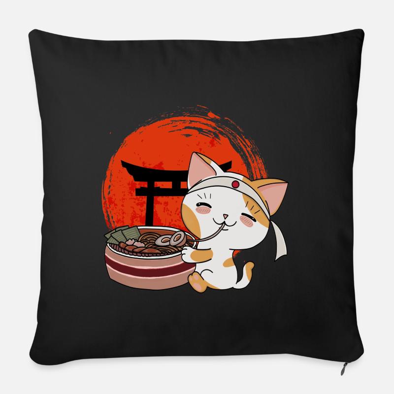 Mignon Chat Manga Japonais - Coussin et housse de 45 x 45 cm - noir