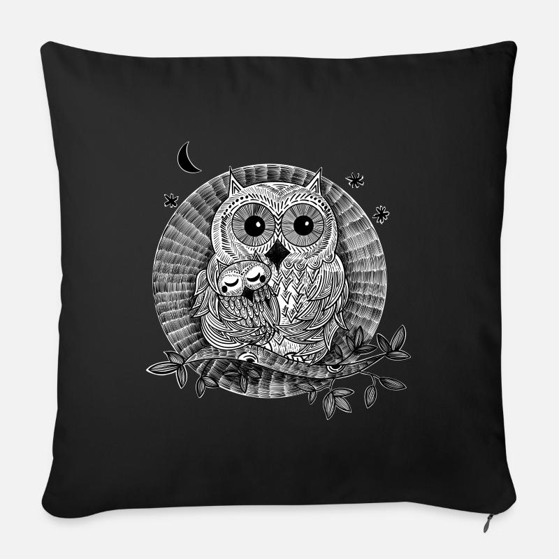 Eulen Illustration schwarzweiß - Sofakissen mit Füllung 45 x 45 cm - Schwarz