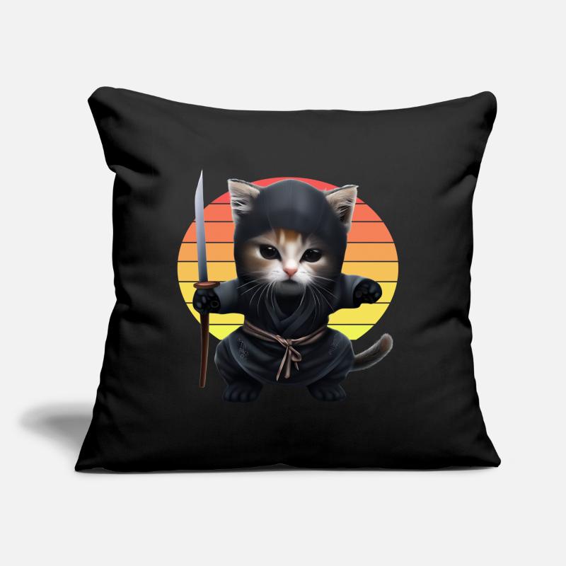 Coucher de soleil de chat ninja Coussin et housse de 45 x 45 cm