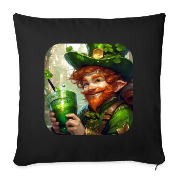 Saint Patricks Day Kobold Leprechaun mit Kleeblatt - Sofakissen mit Füllung 45 x 45 cm - Schwarz - Vorne
