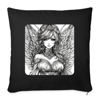 Ange mignon avec des fleurs - Coussin et housse de 45 x 45 cm - noir - Devant