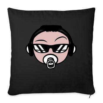 Cool DJ Bébé Mignon Enfant Visage Tête de Fête - Coussin et housse de 45 x 45 cm - noir - Devant