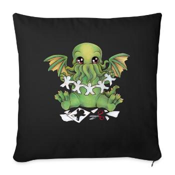 Niedliches Lovecraft Monster Oktopus beim Basteln - Sofakissen mit Füllung 45 x 45 cm - Schwarz - Vorne