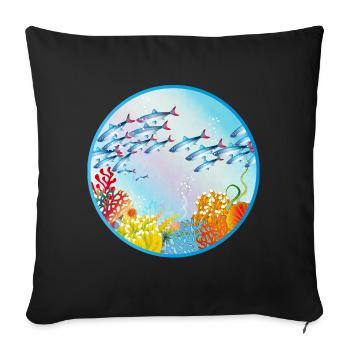 School of colorful fish in coral reef - Sofa pillow with filling 45cm x 45cm - black - Front