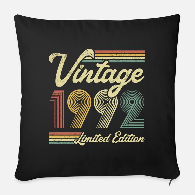 1992 Vintage Retro Cadeau d’anniversaire - Coussin et housse de 45 x 45 cm - noir