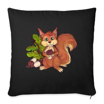 Niedliches Einhörnchen Mit Eicheln im Wald - Sofakissen mit Füllung 45 x 45 cm - Schwarz - Vorne