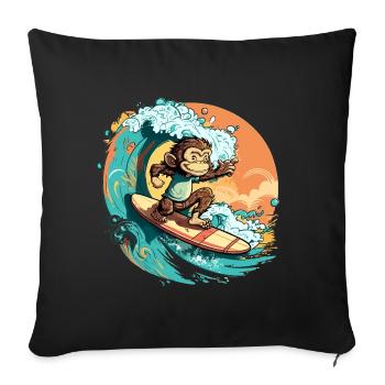 Aloha Monkey: Riding Waves of Happiness Print - Sofa pillow with filling 45cm x 45cm - black - Front