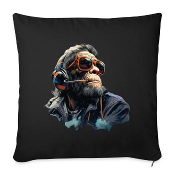 Gamer Chimp with headset - Sofa pillow with filling 45cm x 45cm - black - Front