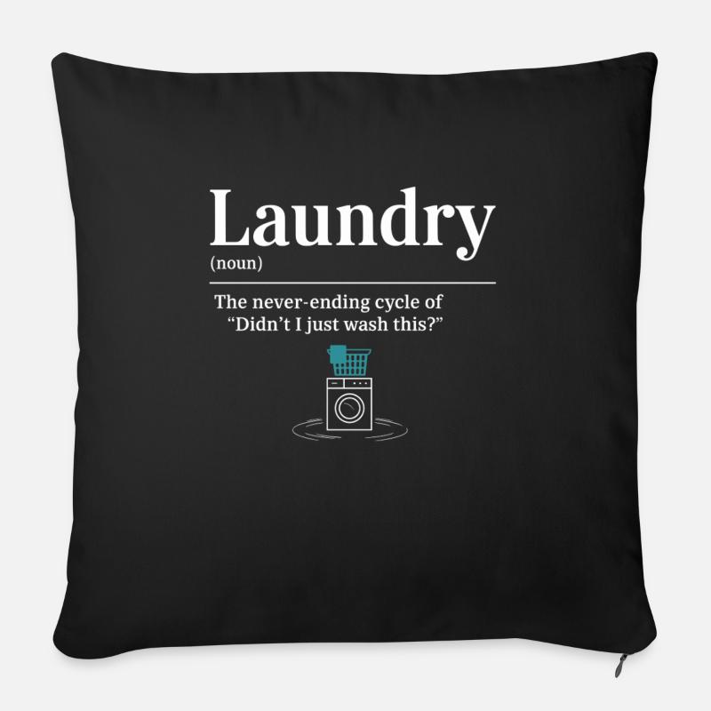 Lustiges Wäsche-Design „Laundry Definition“ - Sofakissen mit Füllung 45 x 45 cm - Schwarz
