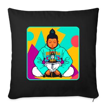 Bouddha coloré moderne en posture de yoga avec sweat à capuche - Coussin et housse de 45 x 45 cm - noir - Devant
