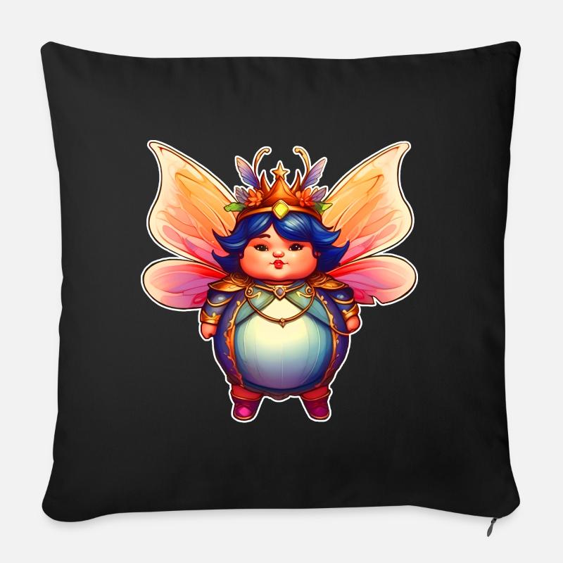 Niedliche dicke Fee mit Flügel - Sofakissen mit Füllung 45 x 45 cm - Schwarz