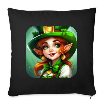 Fille lutin de la Saint-Patrick avec trèfle - Coussin et housse de 45 x 45 cm - noir - Devant