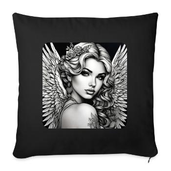 Ange mignon avec des fleurs et des tatouages - Coussin et housse de 45 x 45 cm - noir - Devant