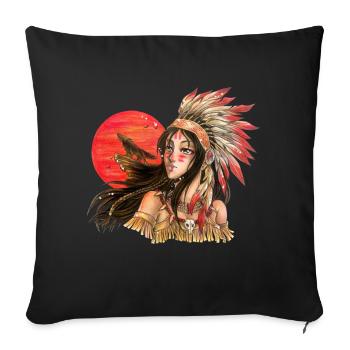 Indianerin Indigene Naitive American Wolf Sonne - Sofakissen mit Füllung 45 x 45 cm - Schwarz - Vorne