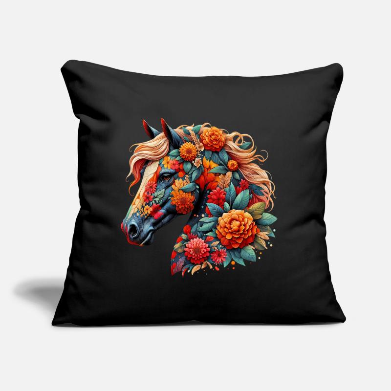 Cheval décoré de fleurs Coussin et housse de 45 x 45 cm