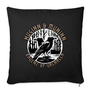 Symbole du corbeau viking du Valhalla - Huginn & Muninn - Coussin et housse de 45 x 45 cm - noir - Devant