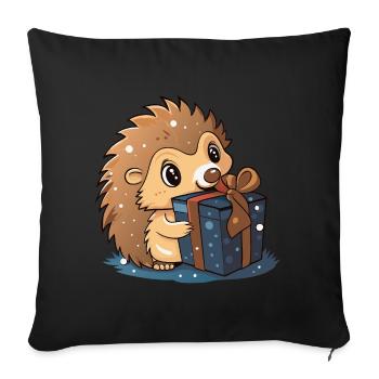Cute hedgehog unwraps gift - Sofa pillow with filling 45cm x 45cm - black - Front