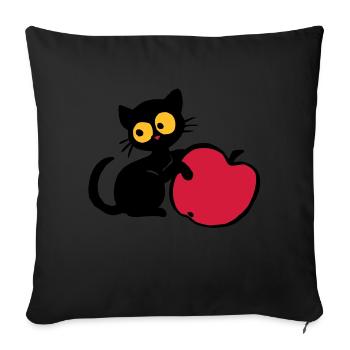 Kätzchen mit Apfel - Sofakissen mit Füllung 45 x 45 cm - Schwarz - Vorne