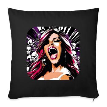 Cool screaming girl in pink black skulls - Sofa pillow with filling 45cm x 45cm - black - Front