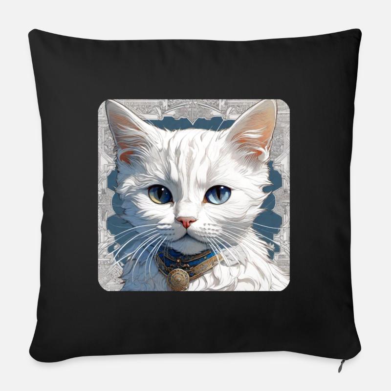 Mignon chat blanc aux yeux bleus - Coussin et housse de 45 x 45 cm - noir