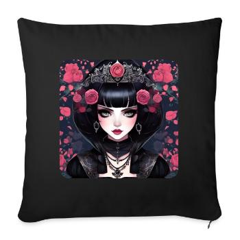 Mystérieuse fille gothique aux roses rouges - Coussin et housse de 45 x 45 cm - noir - Devant