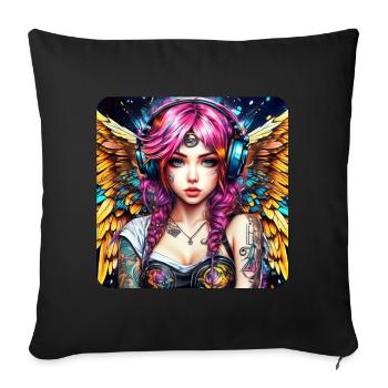 Ange cyberpunk cool avec des écouteurs - Coussin et housse de 45 x 45 cm - noir - Devant