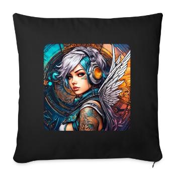 Ange cyberpunk cool avec des écouteurs - Coussin et housse de 45 x 45 cm - noir - Devant