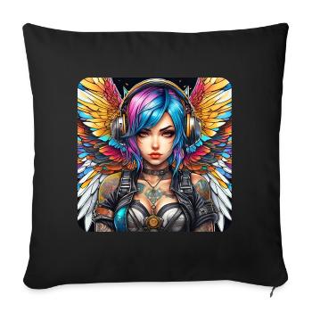 Ange cyberpunk cool avec des écouteurs - Coussin et housse de 45 x 45 cm - noir - Devant
