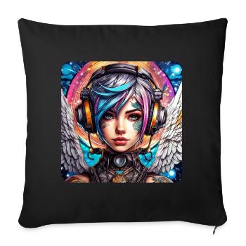 Ange cyberpunk cool avec des écouteurs - Coussin et housse de 45 x 45 cm - noir - Devant