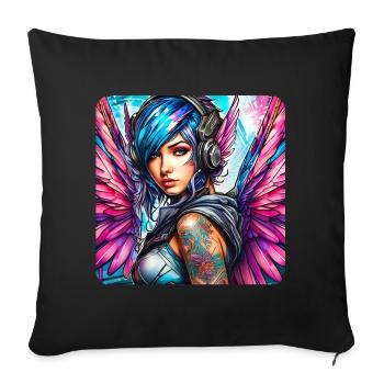 Ange cyberpunk cool avec des écouteurs - Coussin et housse de 45 x 45 cm - noir - Devant