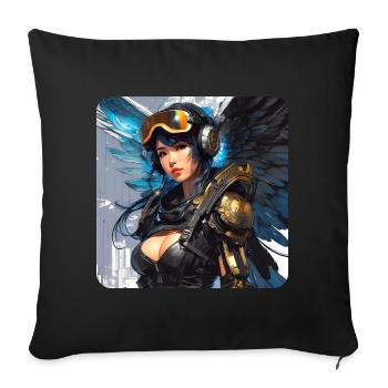 Ange cyberpunk cool avec des écouteurs - Coussin et housse de 45 x 45 cm - noir - Devant