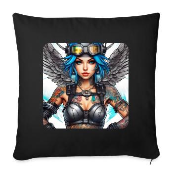 Ange cyberpunk cool avec des écouteurs - Coussin et housse de 45 x 45 cm - noir - Devant