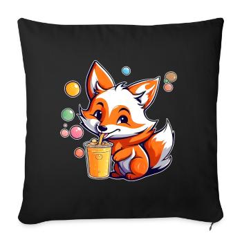 Niedlicher Fuchs mit Bubble Tea - Sofakissen mit Füllung 45 x 45 cm - Schwarz - Vorne