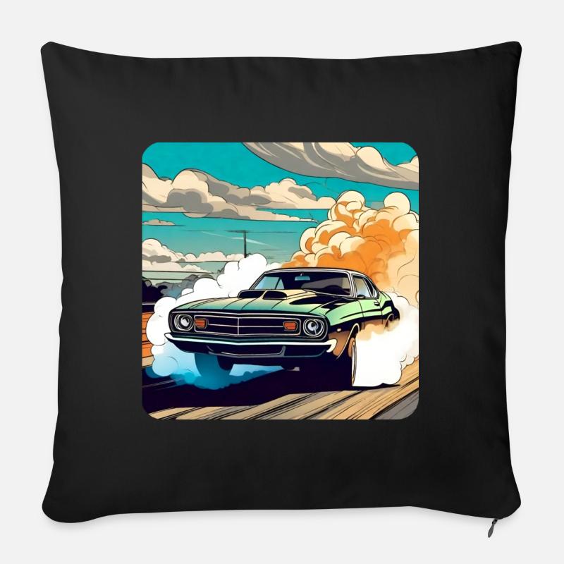 Oldtimer Drift Auto Turbo Rallye mit Rauch - Sofakissen mit Füllung 45 x 45 cm - Schwarz