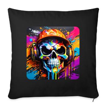 Crâne cool avec casque Style graffiti - Coussin et housse de 45 x 45 cm - noir - Devant