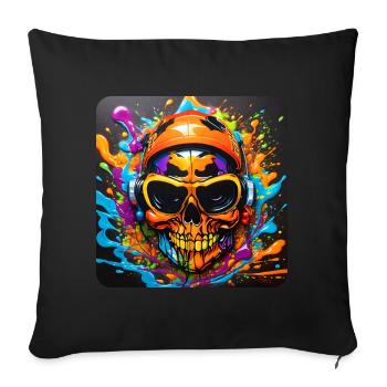 Cool Skull with Headphones Graffiti Style - Sofa pillow with filling 45cm x 45cm - black - Front