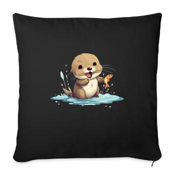 Mignon bébé loutre - Coussin et housse de 45 x 45 cm - noir - Devant